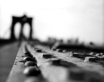 Close-up of rivets on steel bridge walkway